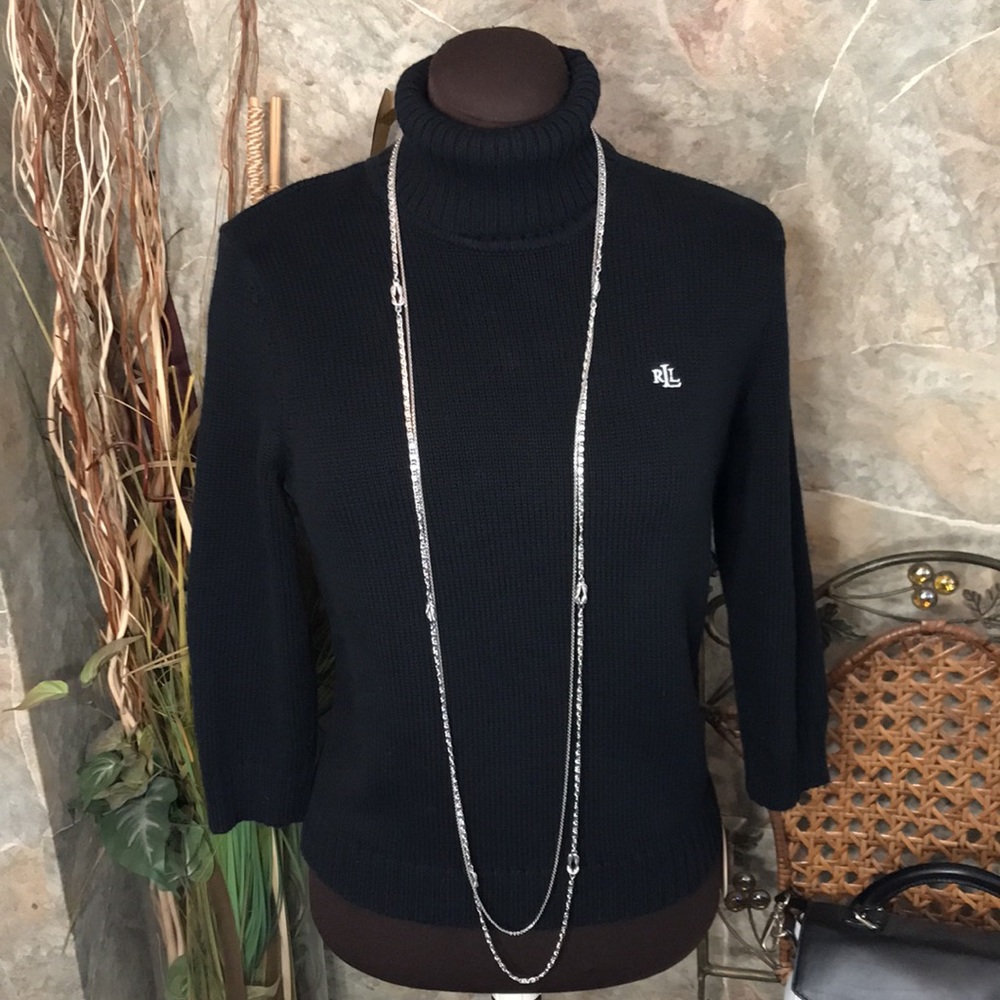 Ralph Lauren 🌹stunning deep rich black pull over sweater shirt top blouse tunic